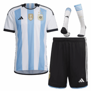 Argentina 2022 Three Stars Home Kids Jersey And Shorts Kit