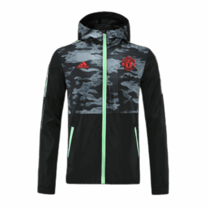 Manchester United 2022 Windbreaker Hoodie Jacket Black&cyan